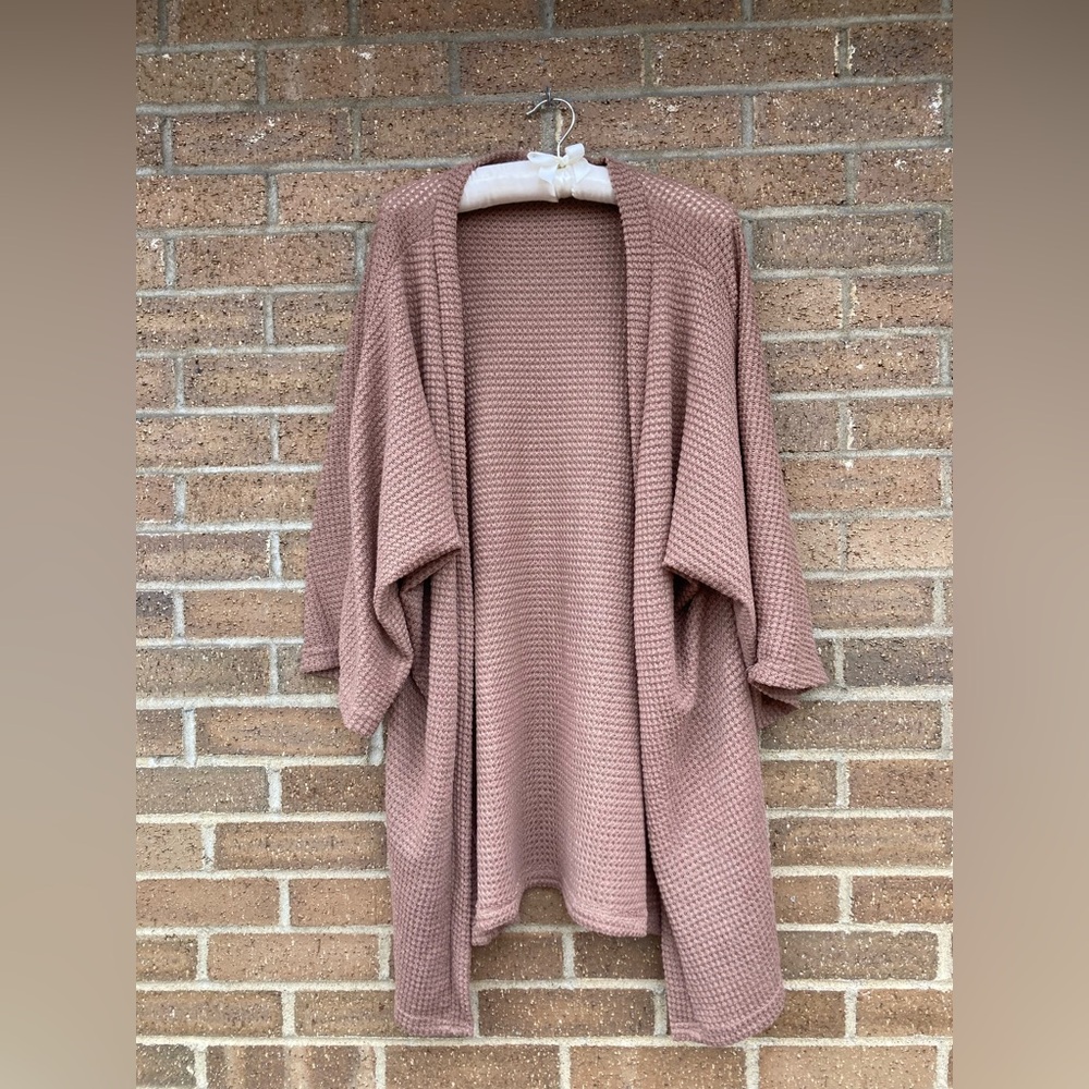 Brown lightweight waffle Knit Cardigan, 2x